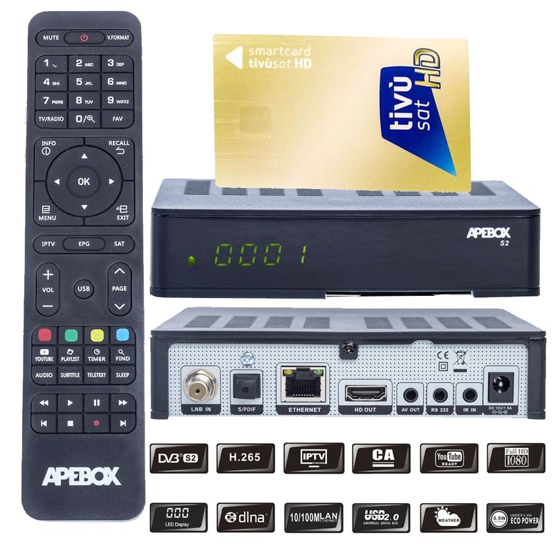 Récepteur Satellite APEBOX S WiFi DVB-S2 Full HD FTA - WiFi Intégré, USB 2.0, YouTube - Excellent Qualité Image Et Son